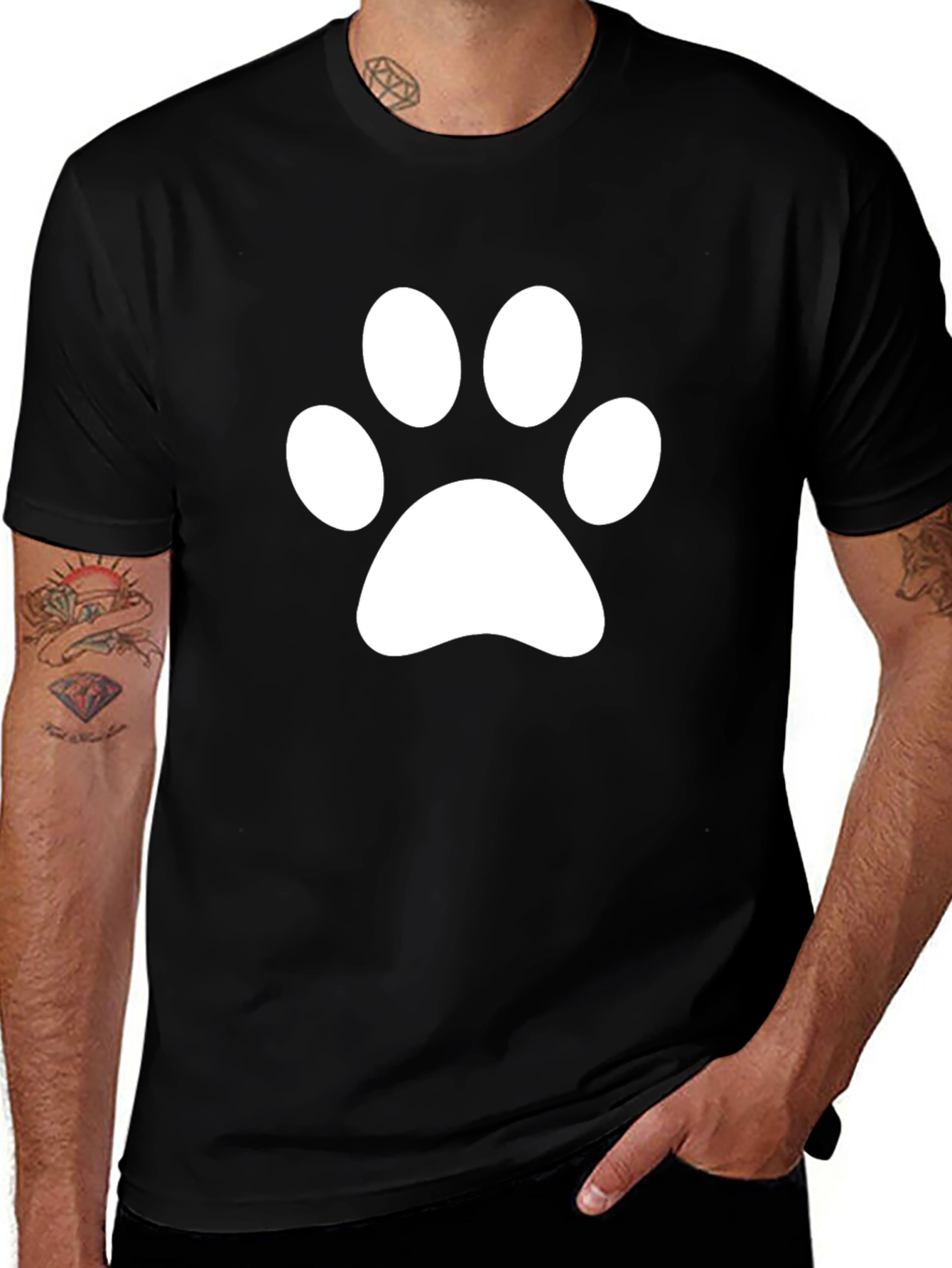 Paw Print T-Shirt - Black Cotton Blend