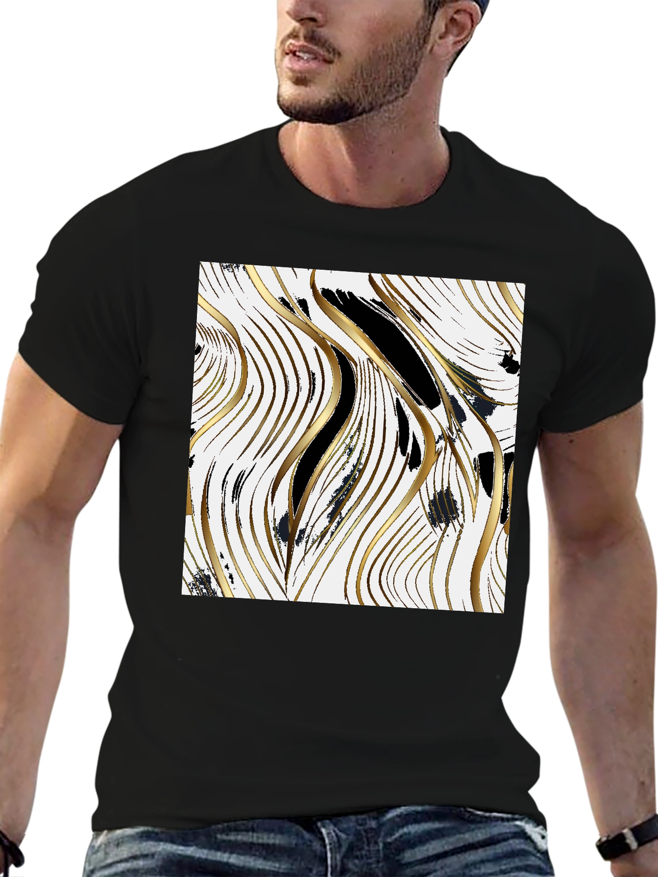 Abstract Gold & Black Graphic T-Shirt