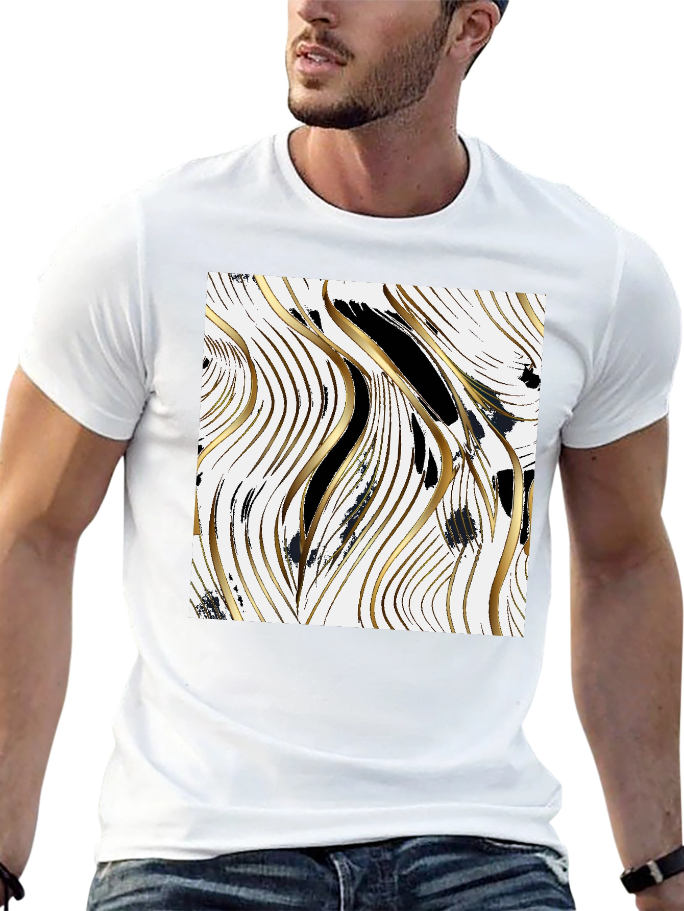 Abstract Gold & Black Graphic T-Shirt