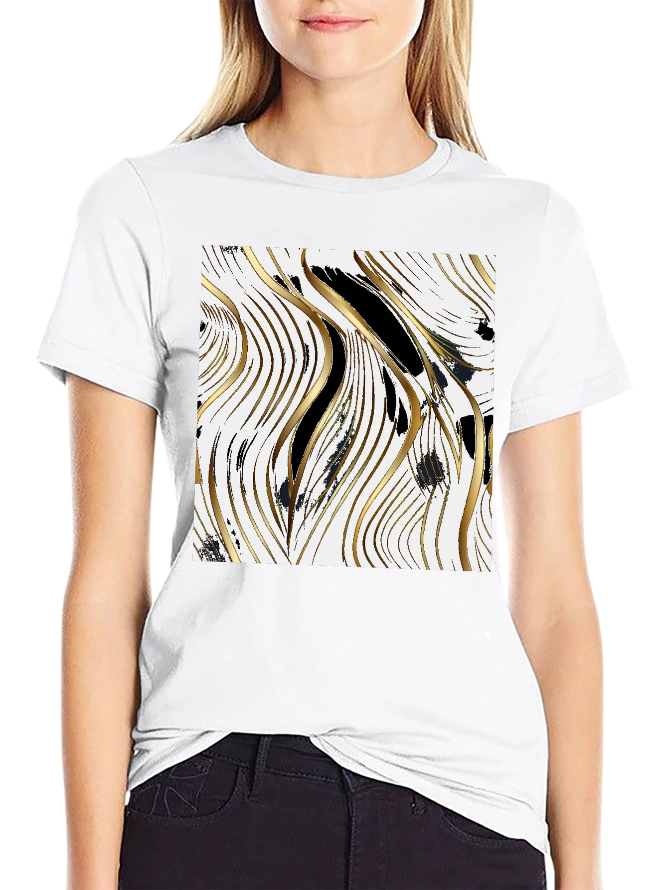 Abstract Gold & Black Graphic T-Shirt