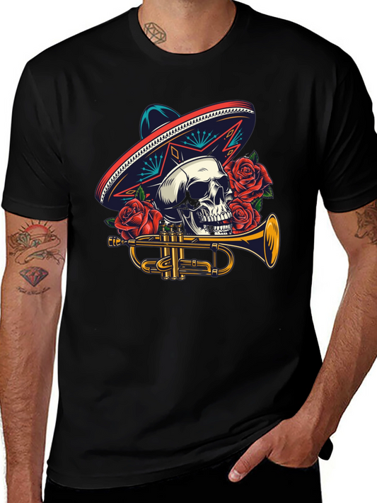 Skull Sombrero Trumpet Graphic Tee