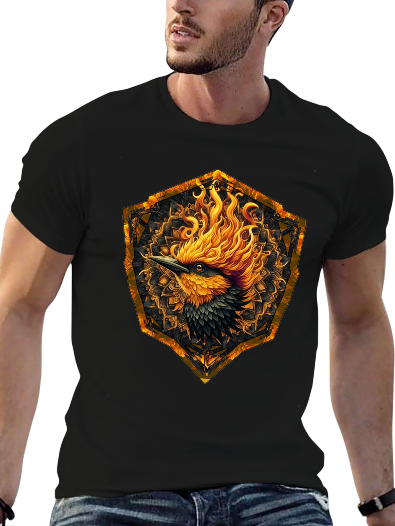 Fiery Phoenix Graphic Tee - Black Cotton Blend