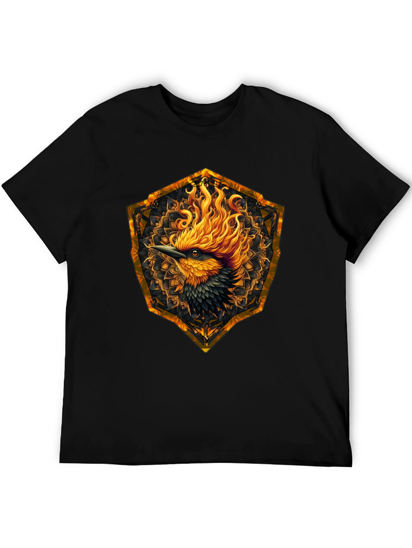 Fiery Phoenix Graphic Tee - Black Cotton Blend