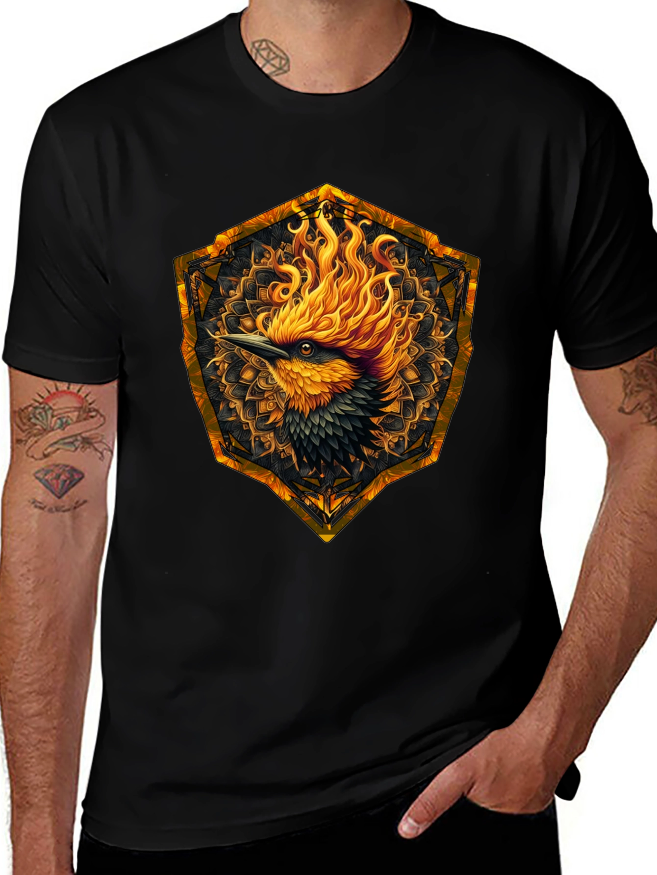 Fiery Phoenix Graphic Tee - Black Cotton Blend