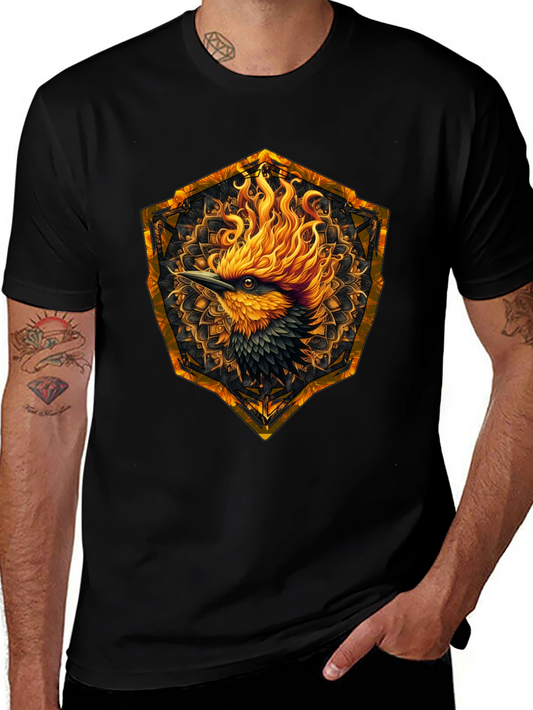 Fiery Phoenix Graphic Tee - Black Cotton Blend
