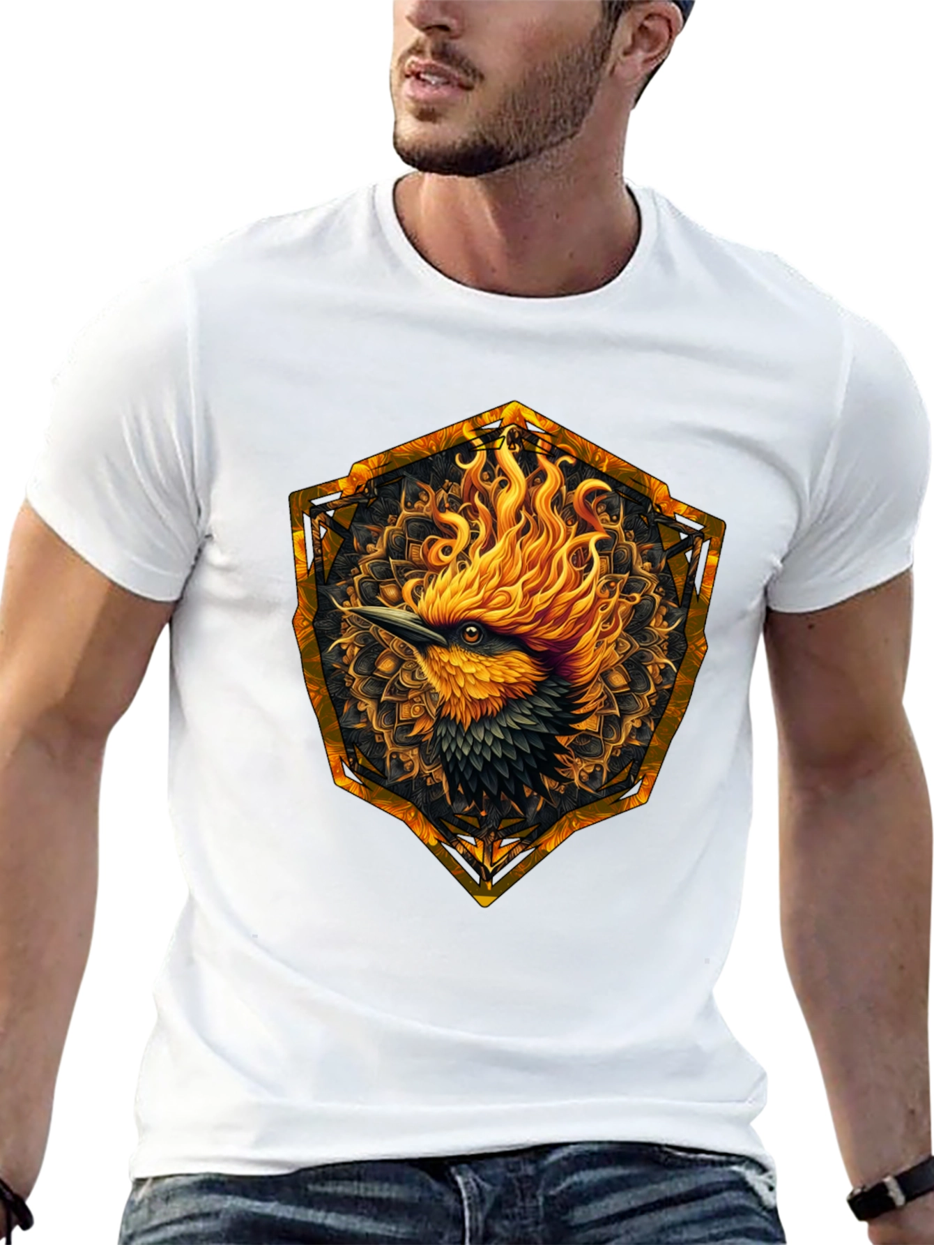 Fiery Phoenix Graphic Tee - Black Cotton Blend