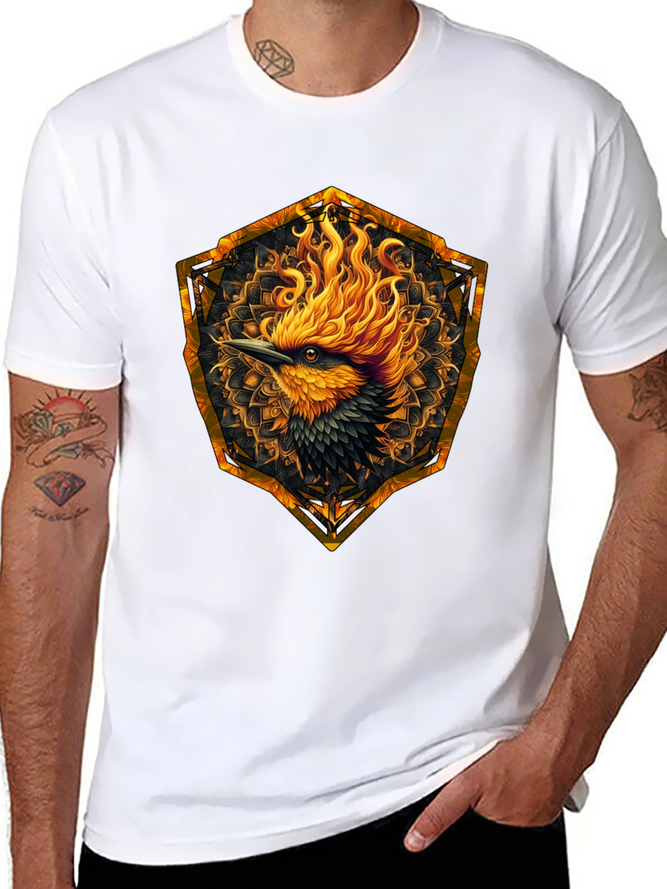 Fiery Phoenix Graphic Tee - Black Cotton Blend