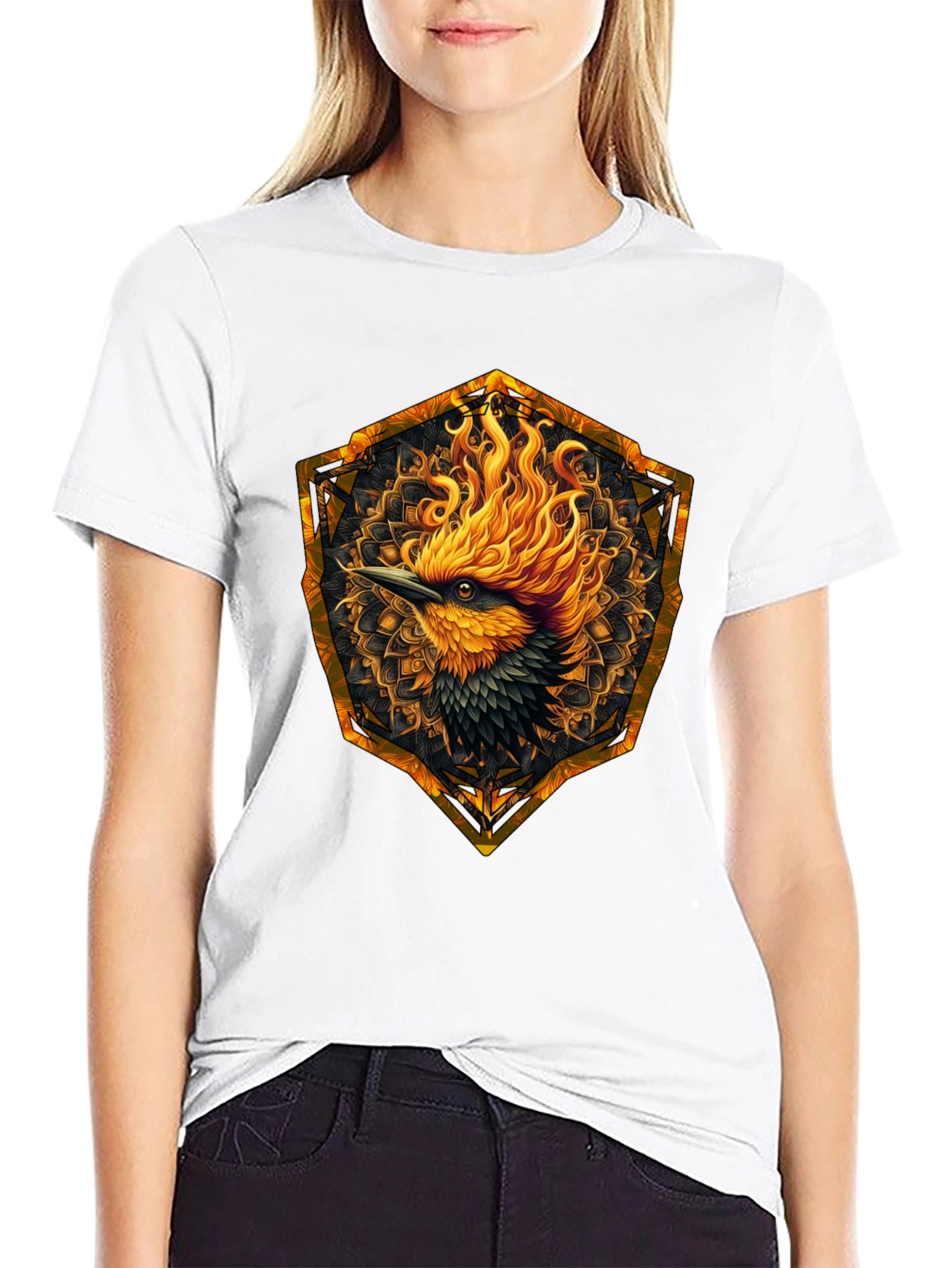 Fiery Phoenix Graphic Tee - Black Cotton Blend