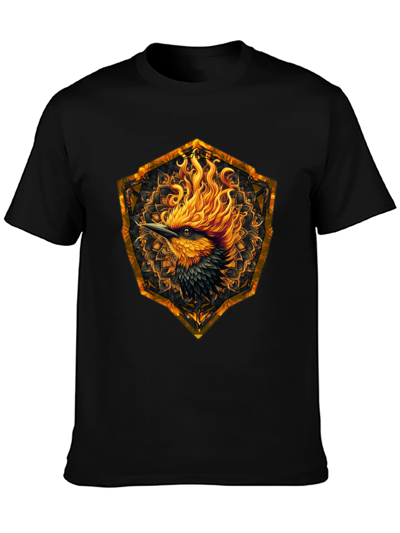 Fiery Phoenix Graphic Tee - Black Cotton Blend