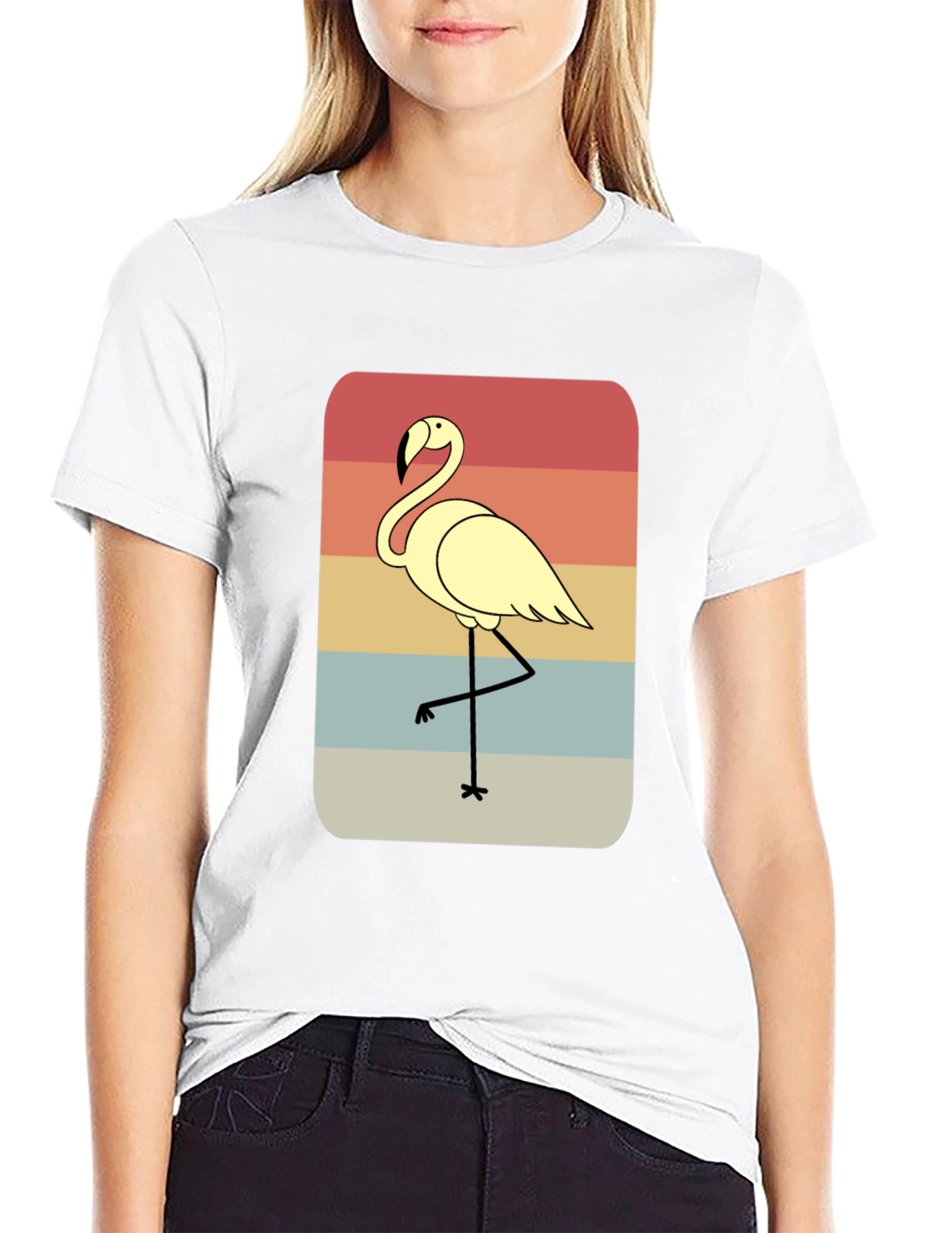 Retro Flamingo T-Shirt - Black Casual Tee