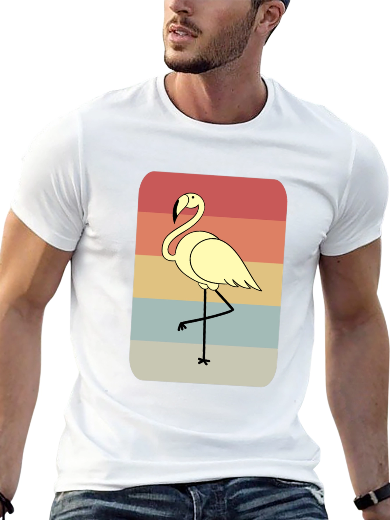 Retro Flamingo T-Shirt - Black Casual Tee