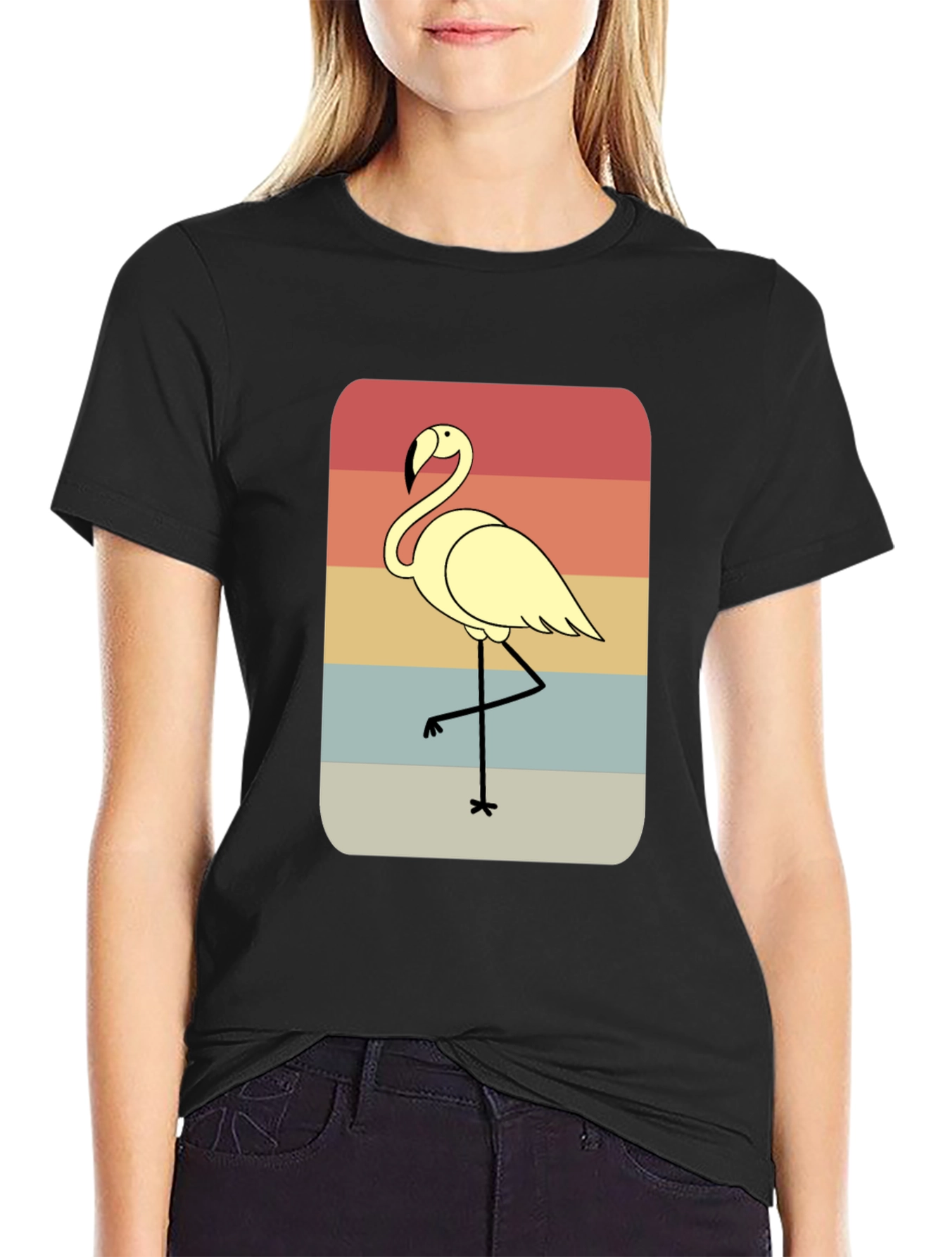 Retro Flamingo T-Shirt - Black Casual Tee