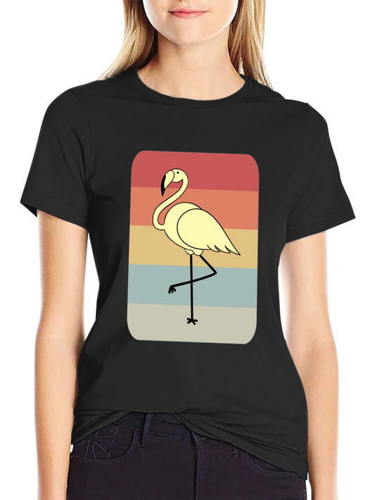 Retro Flamingo T-Shirt - Black Casual Tee