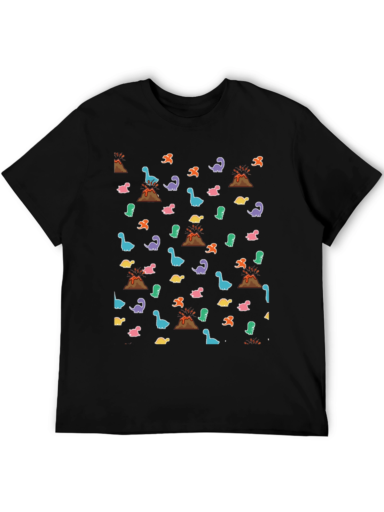 Dinosaur Volcano Print Black T-Shirt
