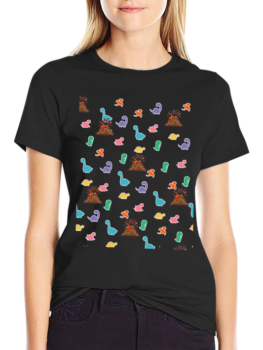 Dinosaur Volcano Print Black T-Shirt