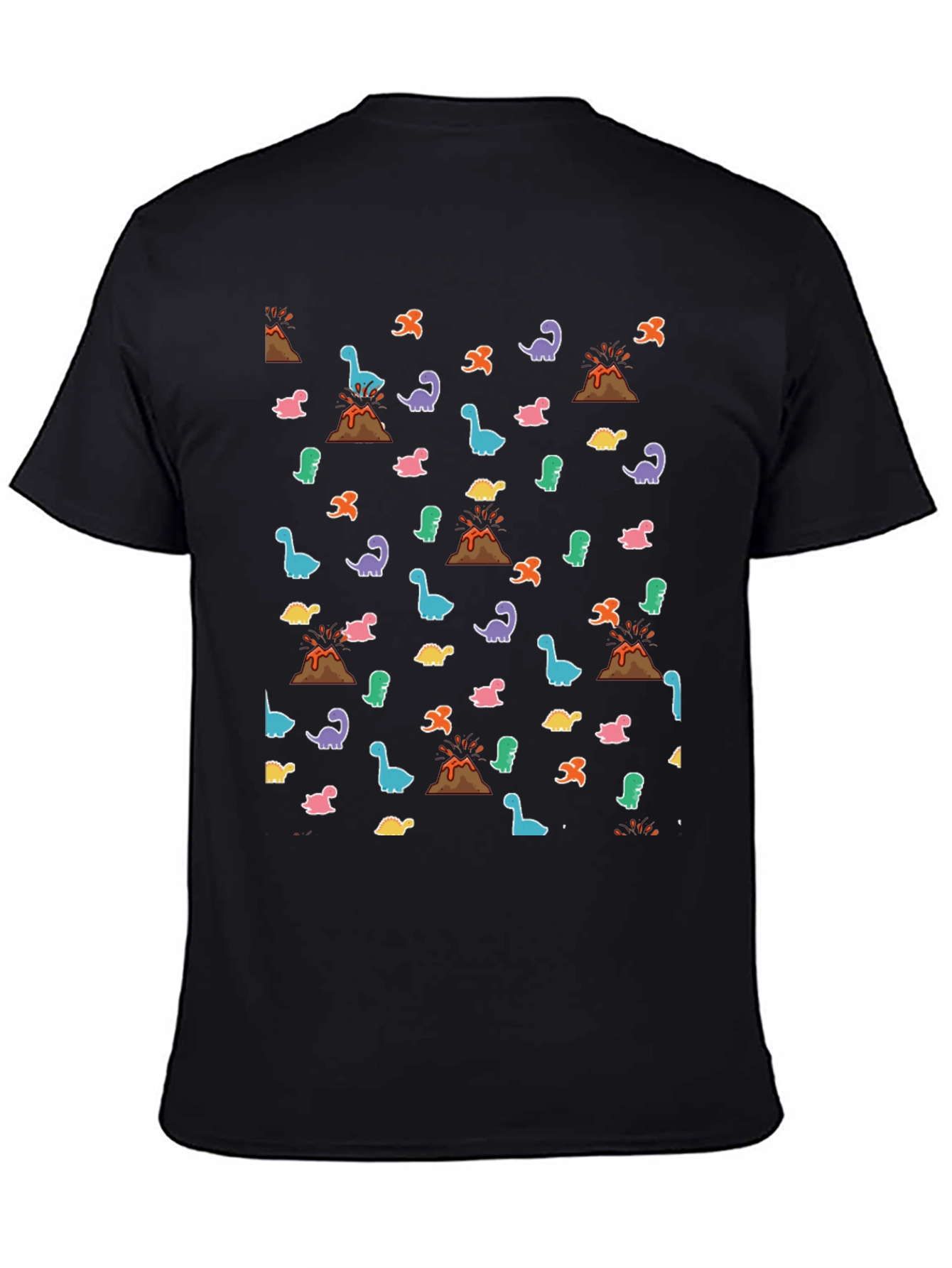 Dinosaur Volcano Print Black T-Shirt