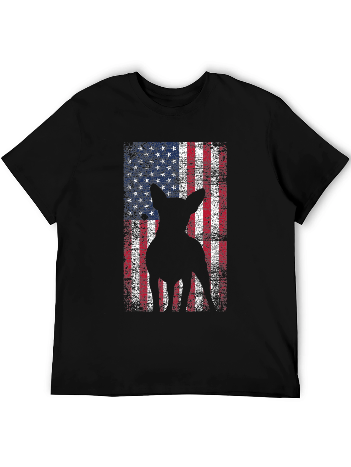 Patriotic Dog Graphic Tee - American Flag Design