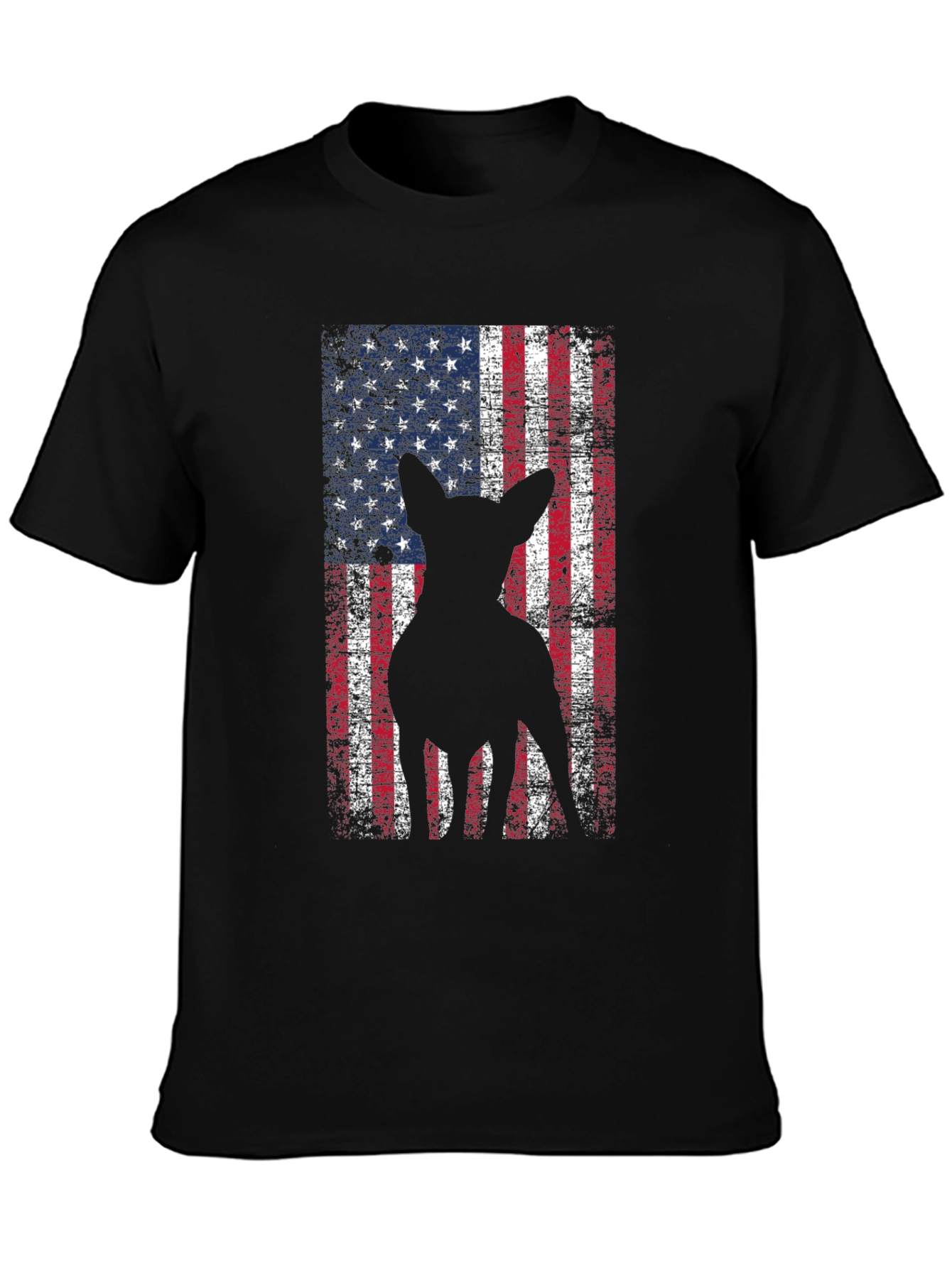 Patriotic Dog Graphic Tee - American Flag Design