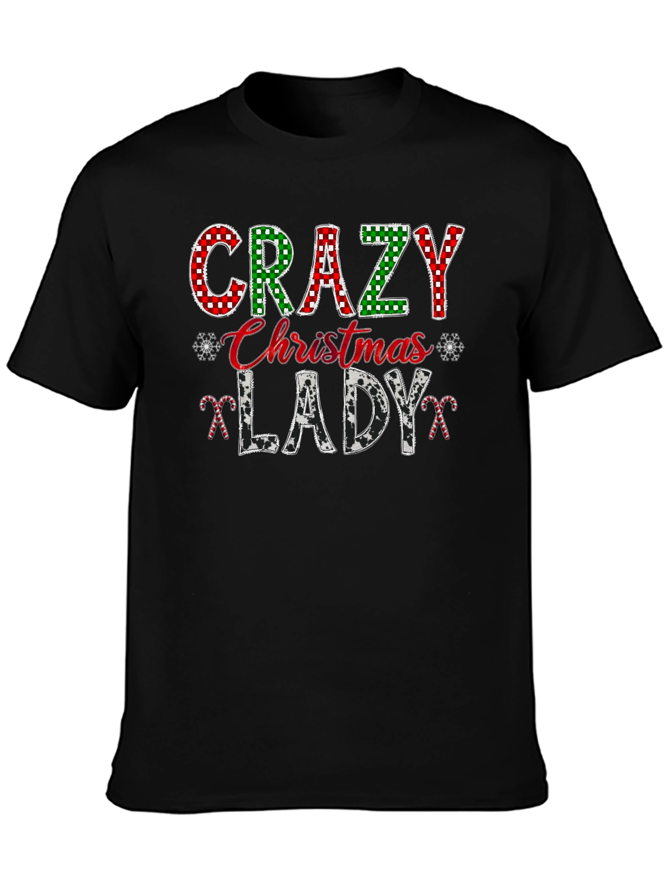 Crazy Christmas Lady Black Graphic T-Shirt