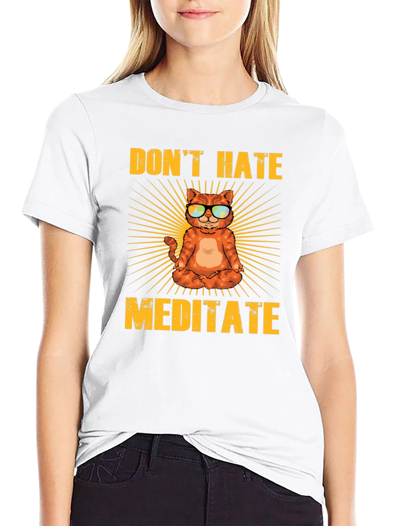 Dont Hate Meditate T-Shirt - Yoga Cat