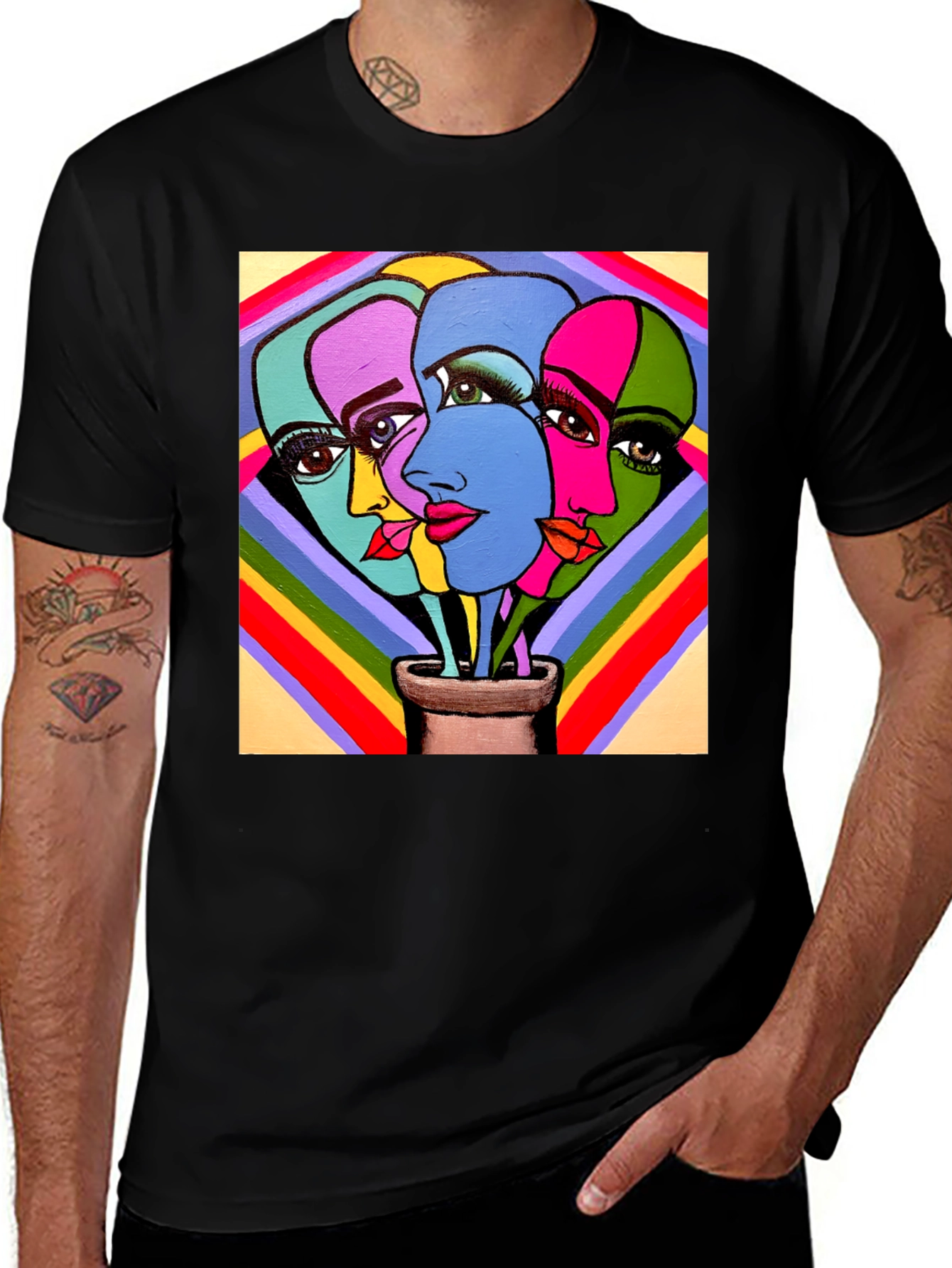 Abstract Faces Graphic Tee - Stylish Unisex T-Shirt