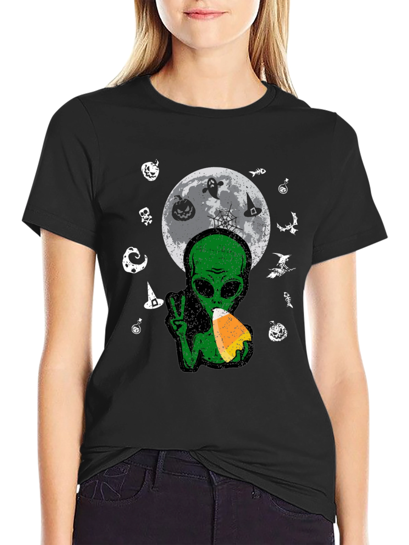 Alien Halloween Moon T-Shirt