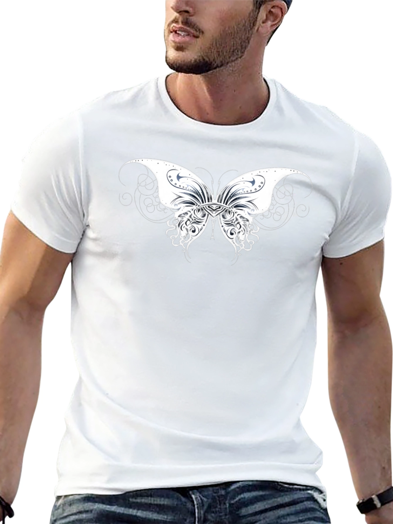 Black T-Shirt with Butterfly Graphic