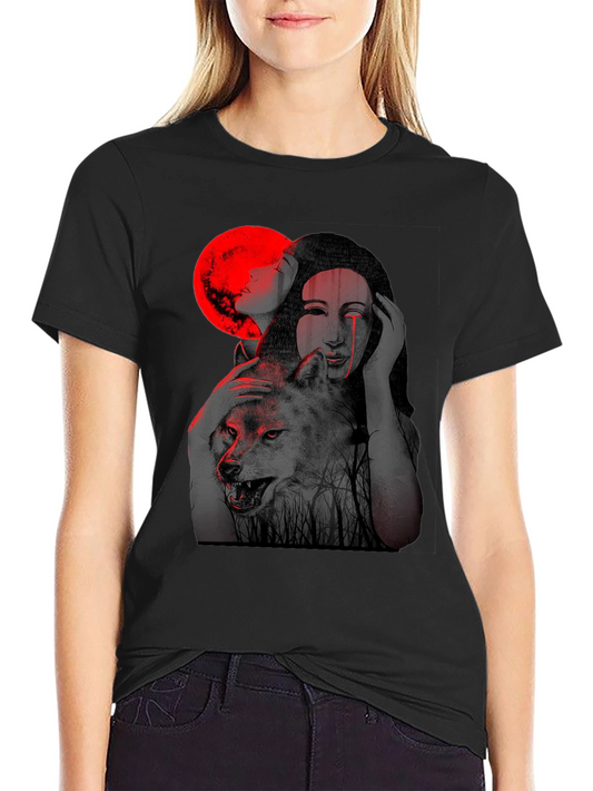 Mystic Wolf & Woman Graphic T-Shirt