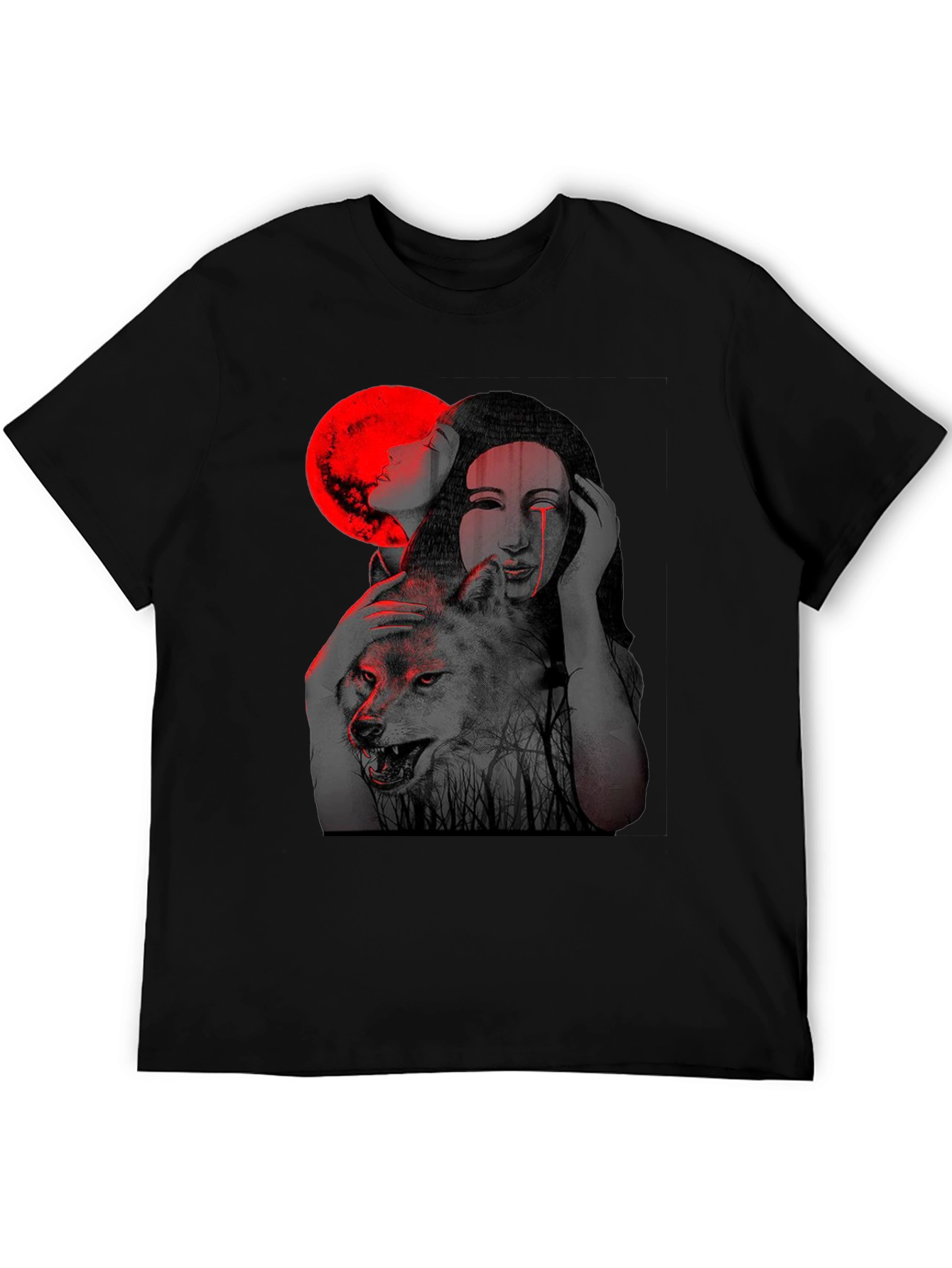 Mystic Wolf & Woman Graphic T-Shirt