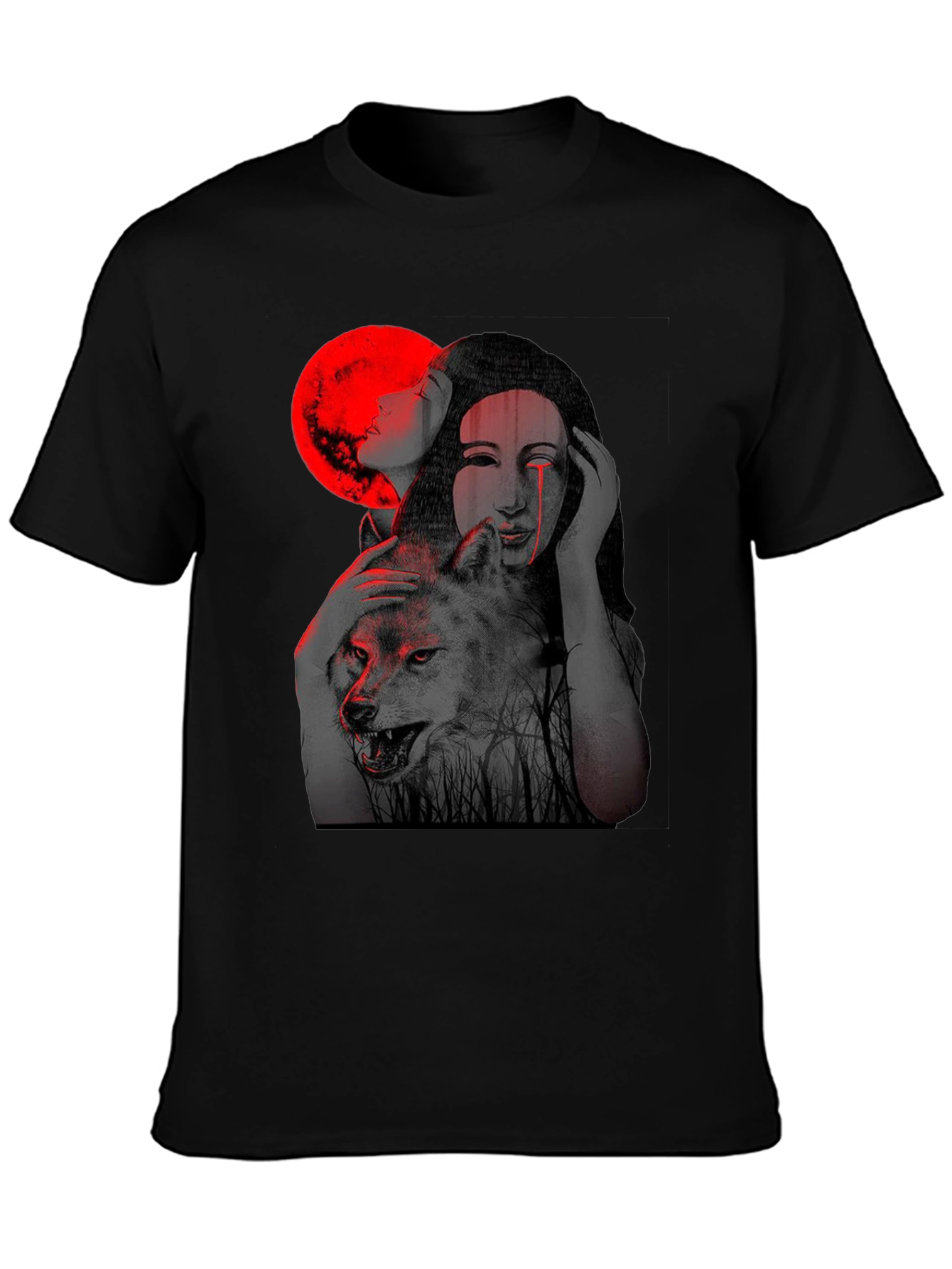 Mystic Wolf & Woman Graphic T-Shirt