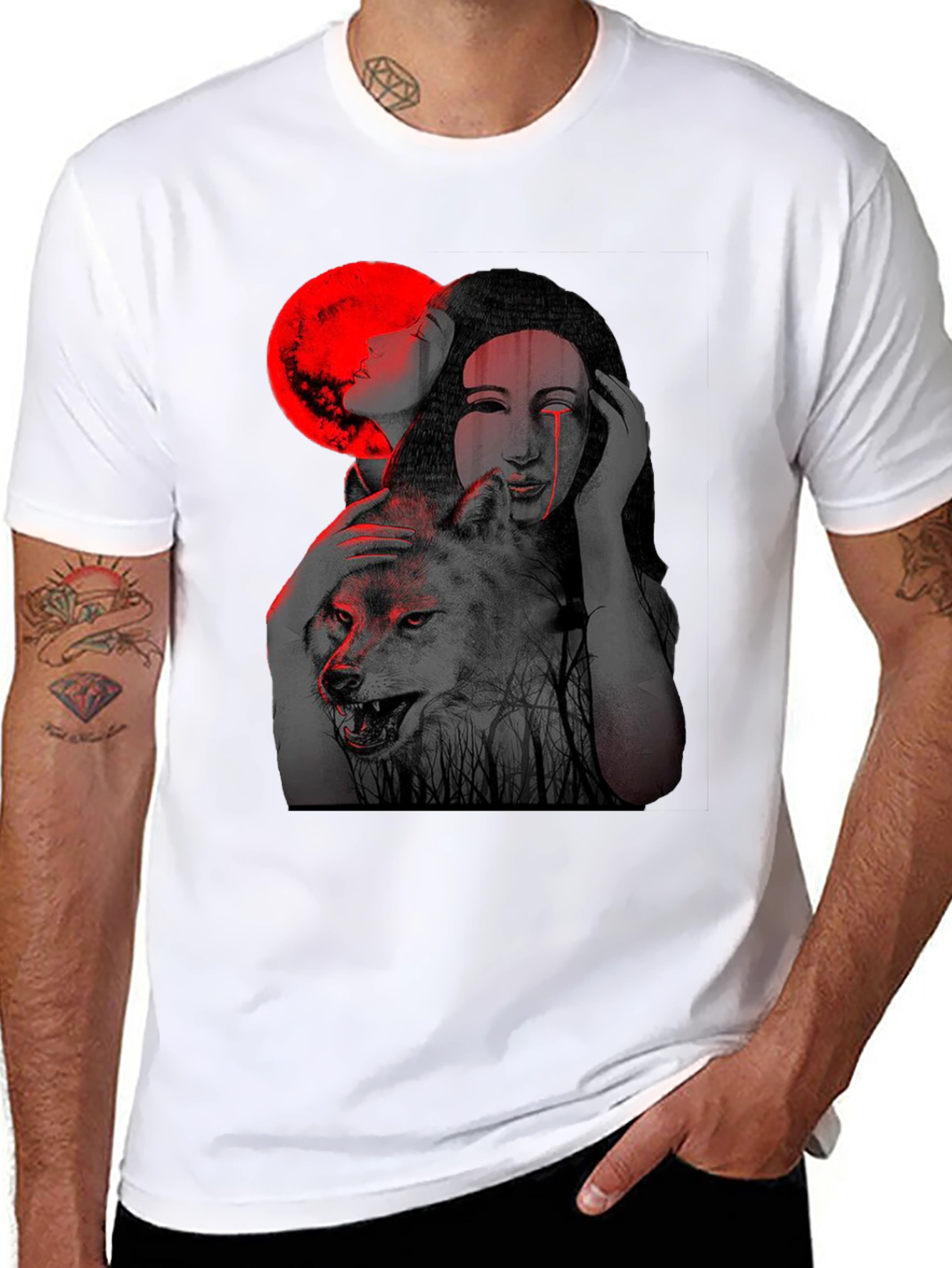 Mystic Wolf & Woman Graphic T-Shirt