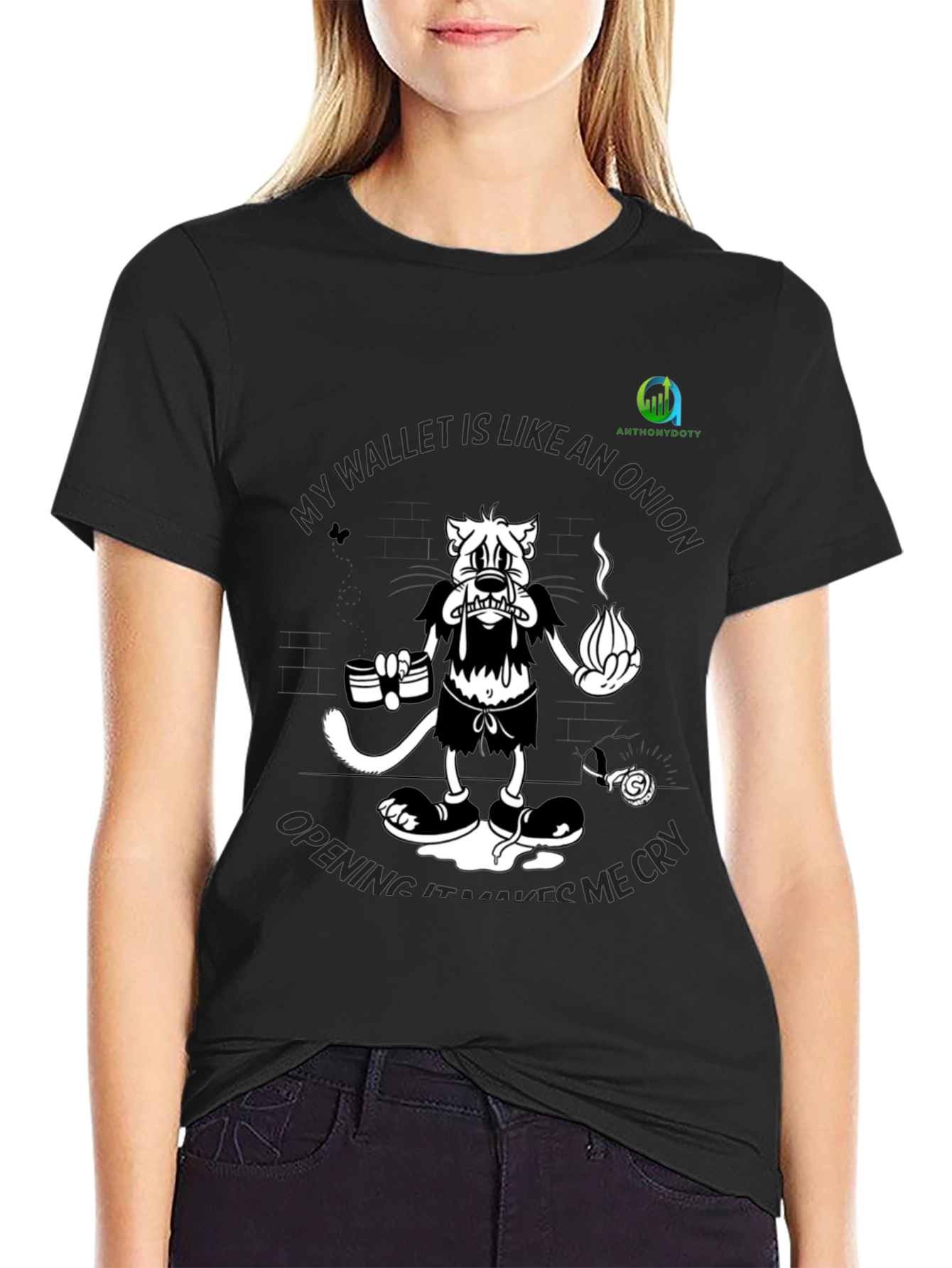 Funny Wallet Like An Onion Graphic Black T-Shirt