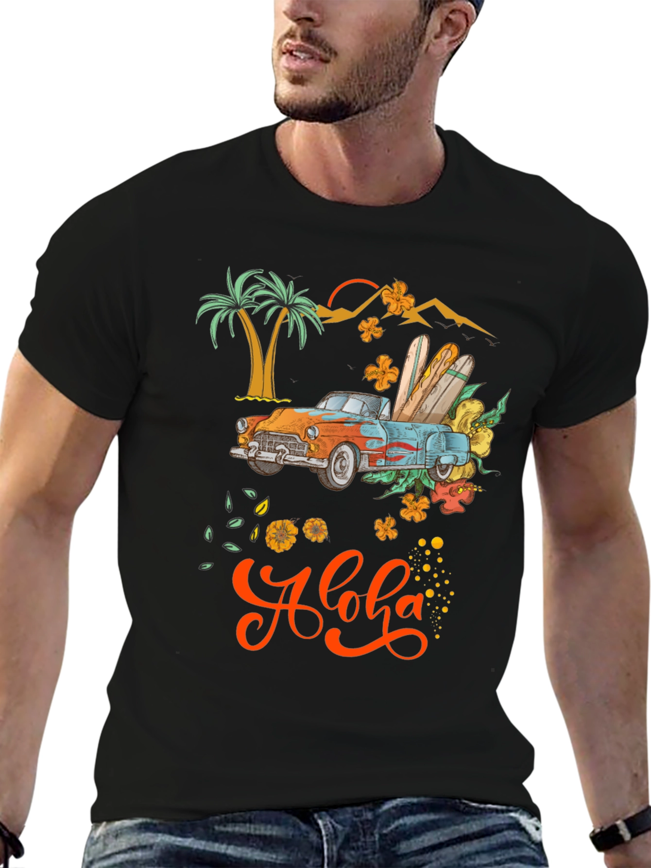 Aloha Summer T-Shirt with Retro Car & Surfboards