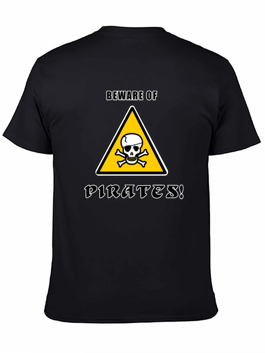 Beware of Pirates T-Shirt - Skull and Crossbones Graphic Tee