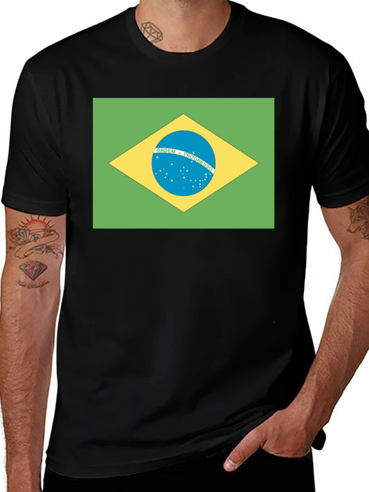 Brazil Flag T-Shirt - Black Crew Neck Tee