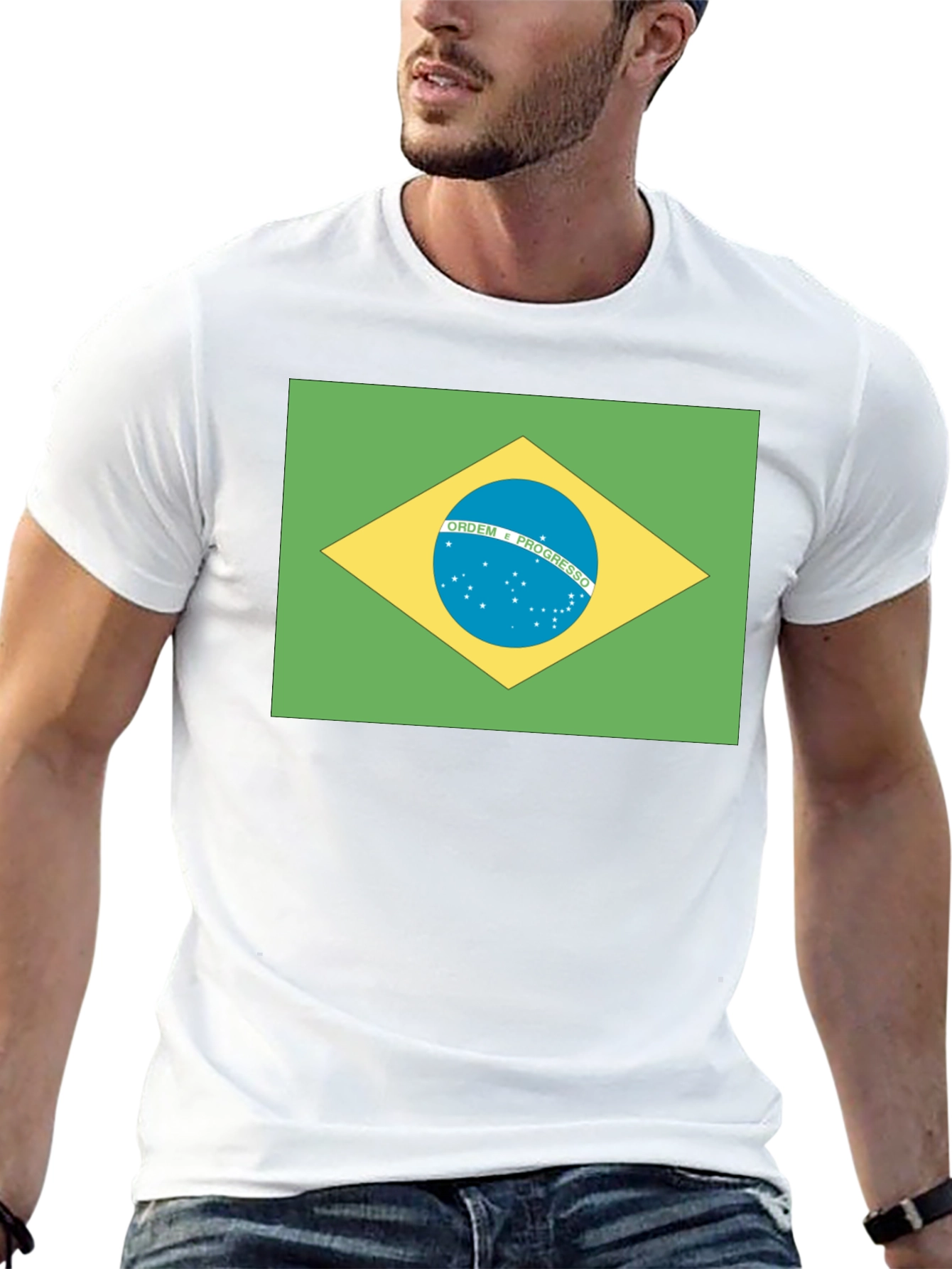 Brazil Flag T-Shirt - Black Crew Neck Tee