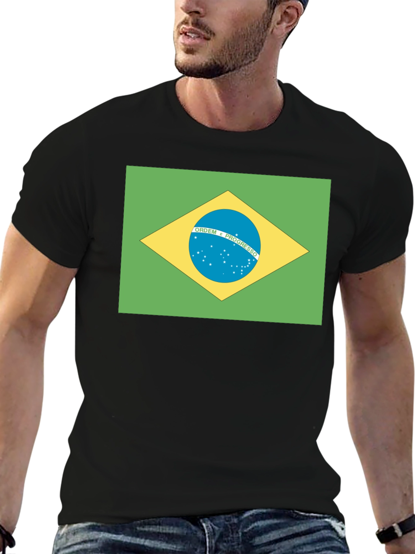 Brazil Flag T-Shirt - Black Crew Neck Tee