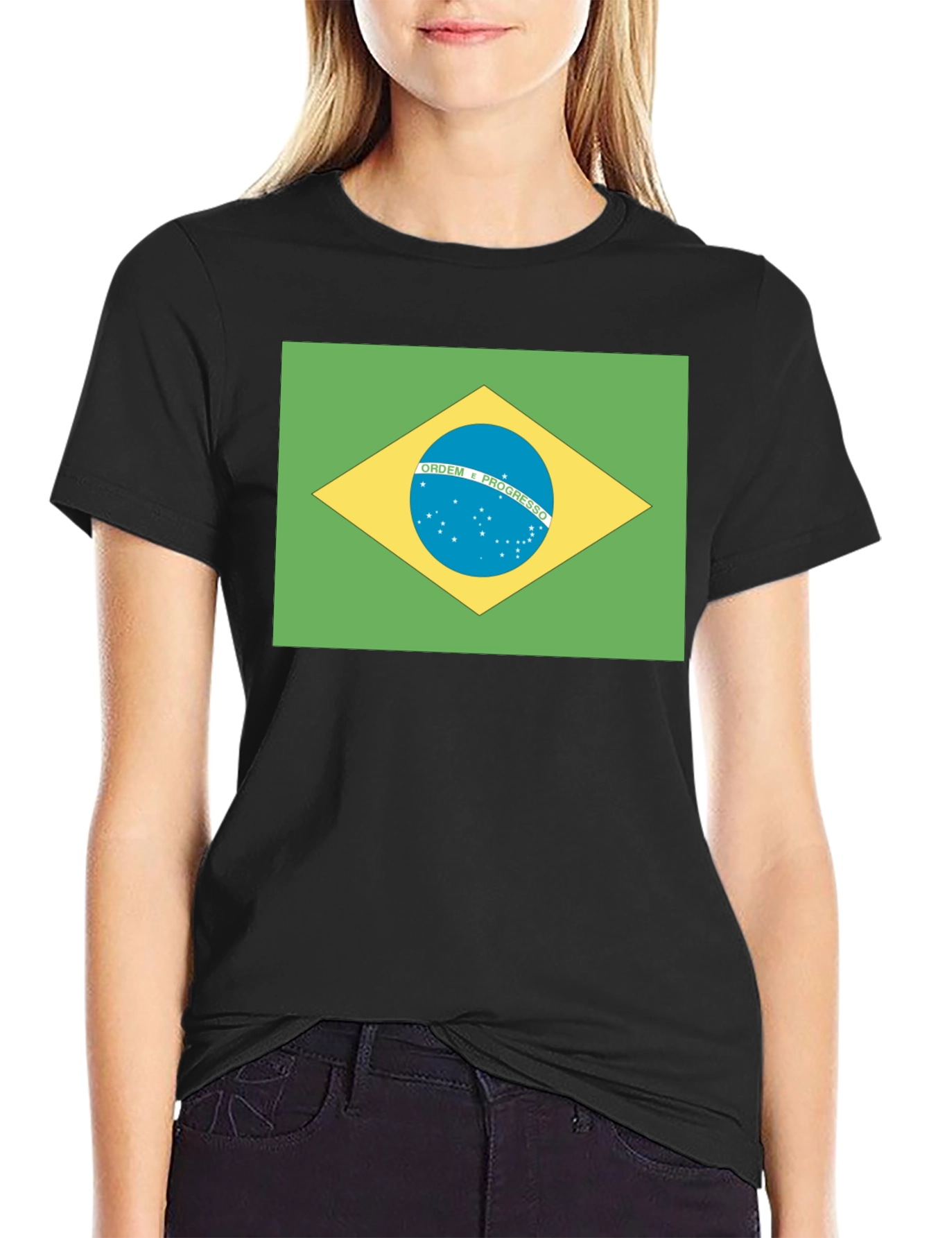Brazil Flag T-Shirt - Black Crew Neck Tee