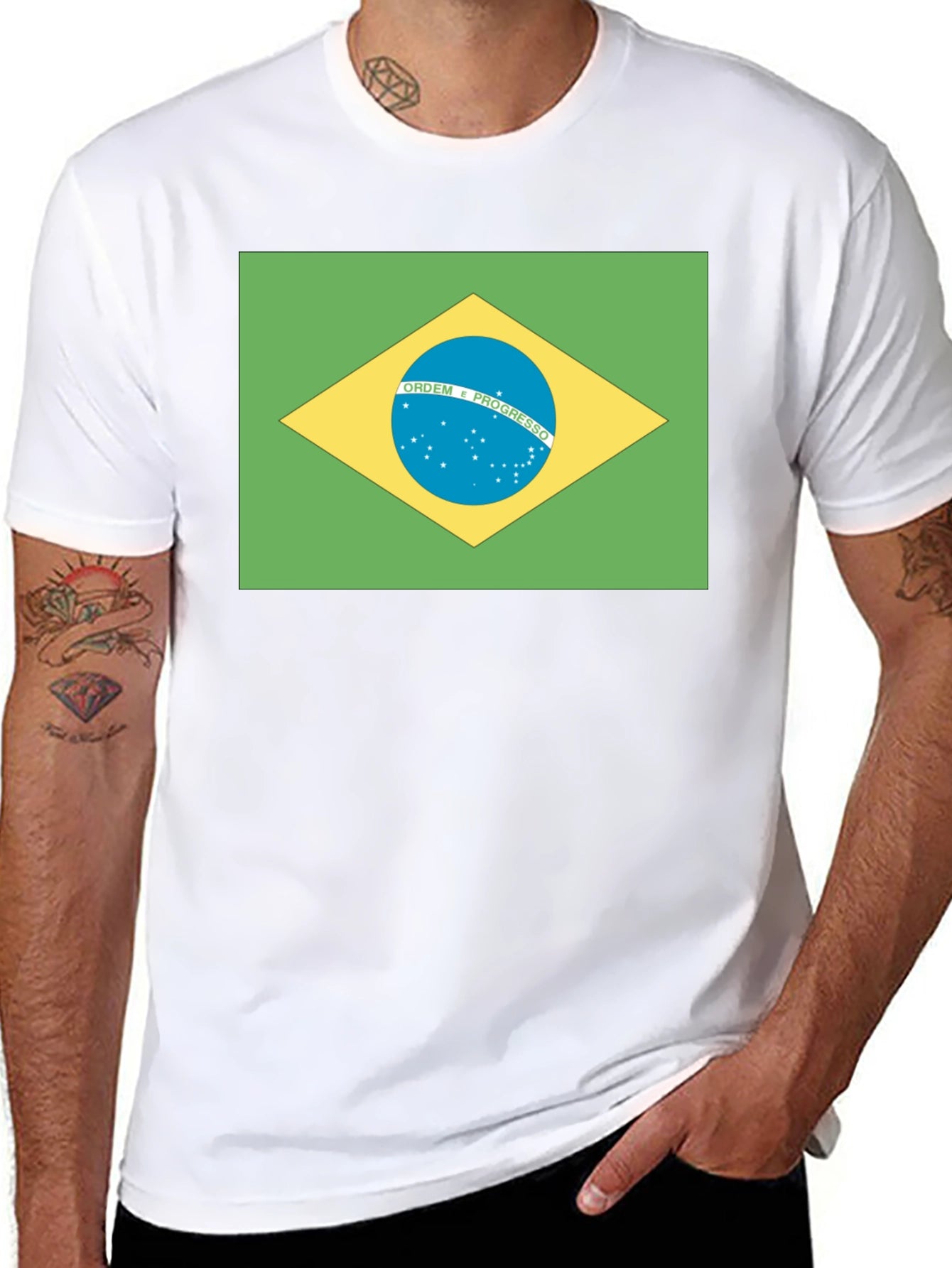 Brazil Flag T-Shirt - Black Crew Neck Tee