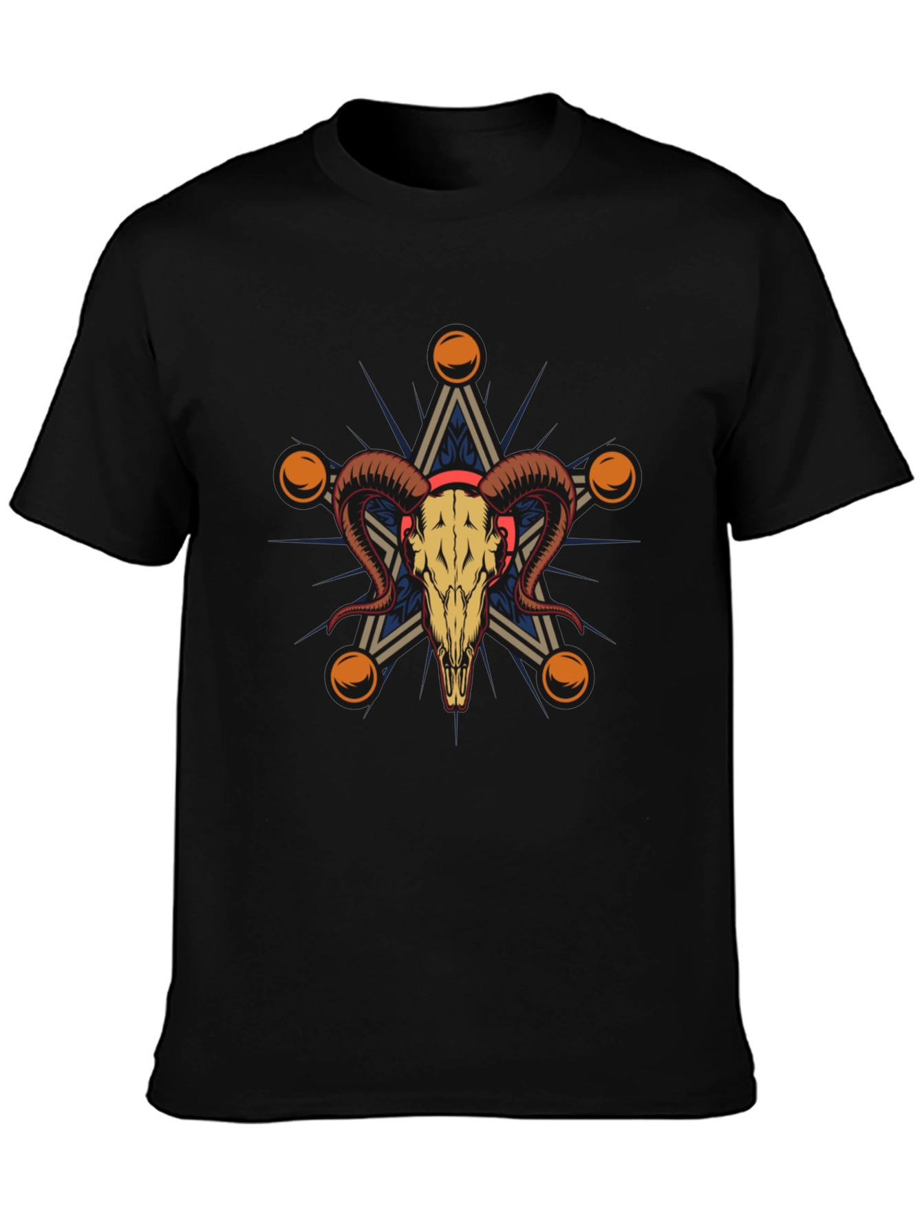 Ram Skull Star Graphic Tee - Unisex Black T-Shirt
