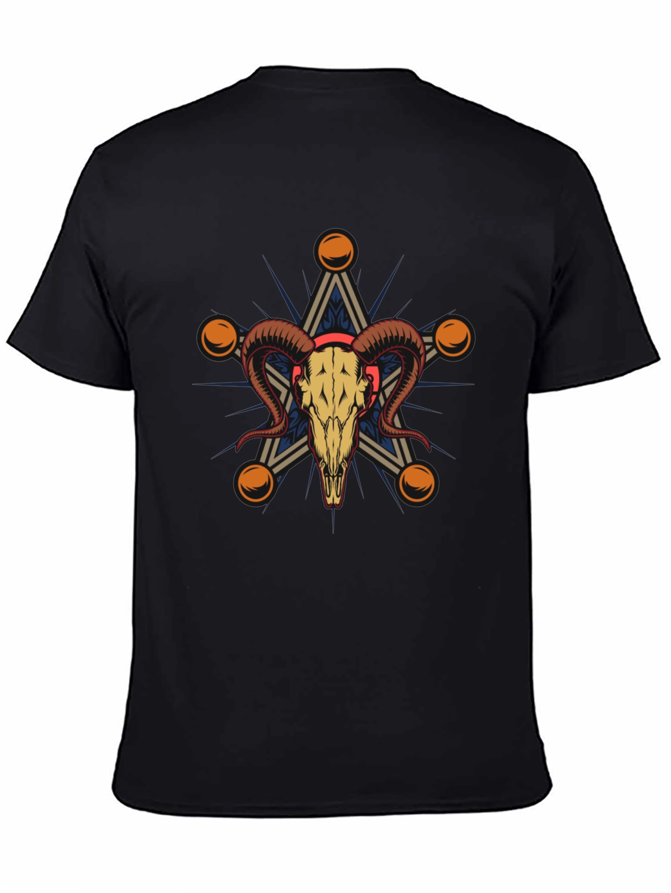 Ram Skull Star Graphic Tee - Unisex Black T-Shirt