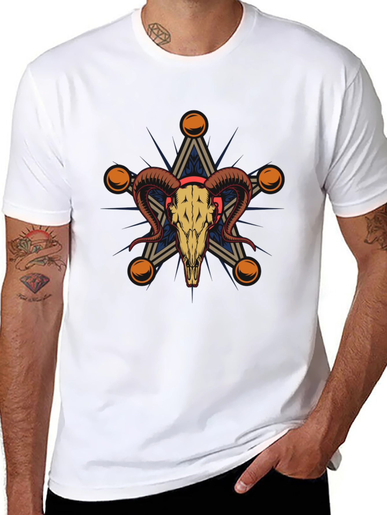 Ram Skull Star Graphic Tee - Unisex Black T-Shirt