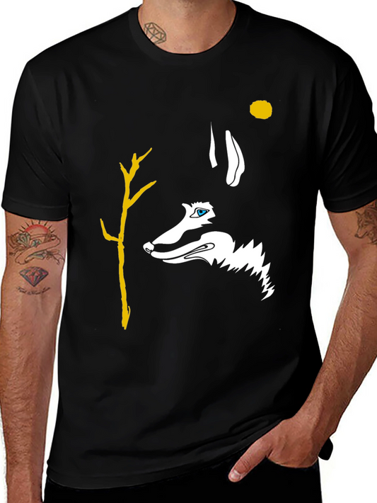 Wolf & Moon Graphic Tee - Stylish Mens Black T-Shirt