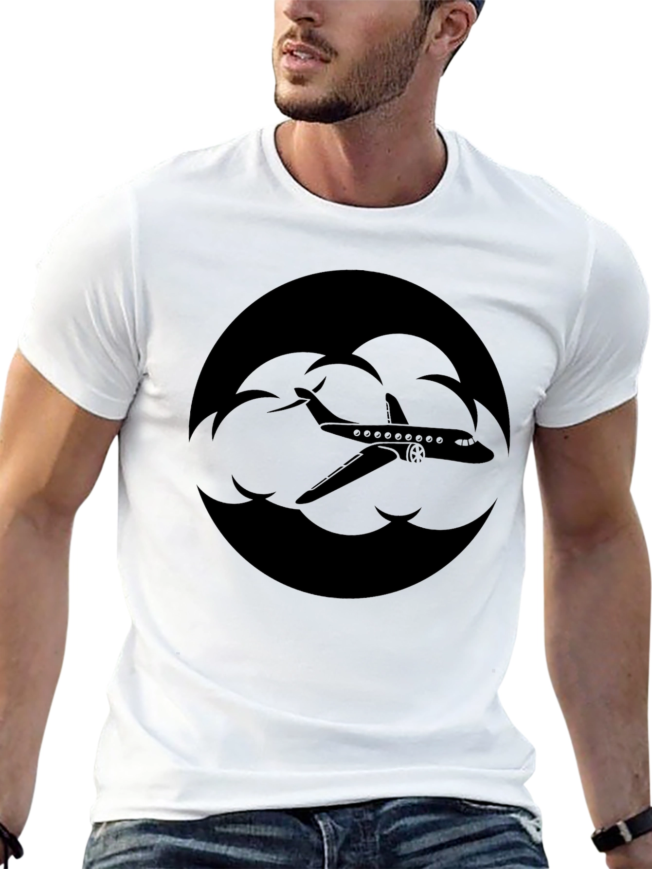Airplane Cloud Graphic Tee - Black Cotton T-Shirt
