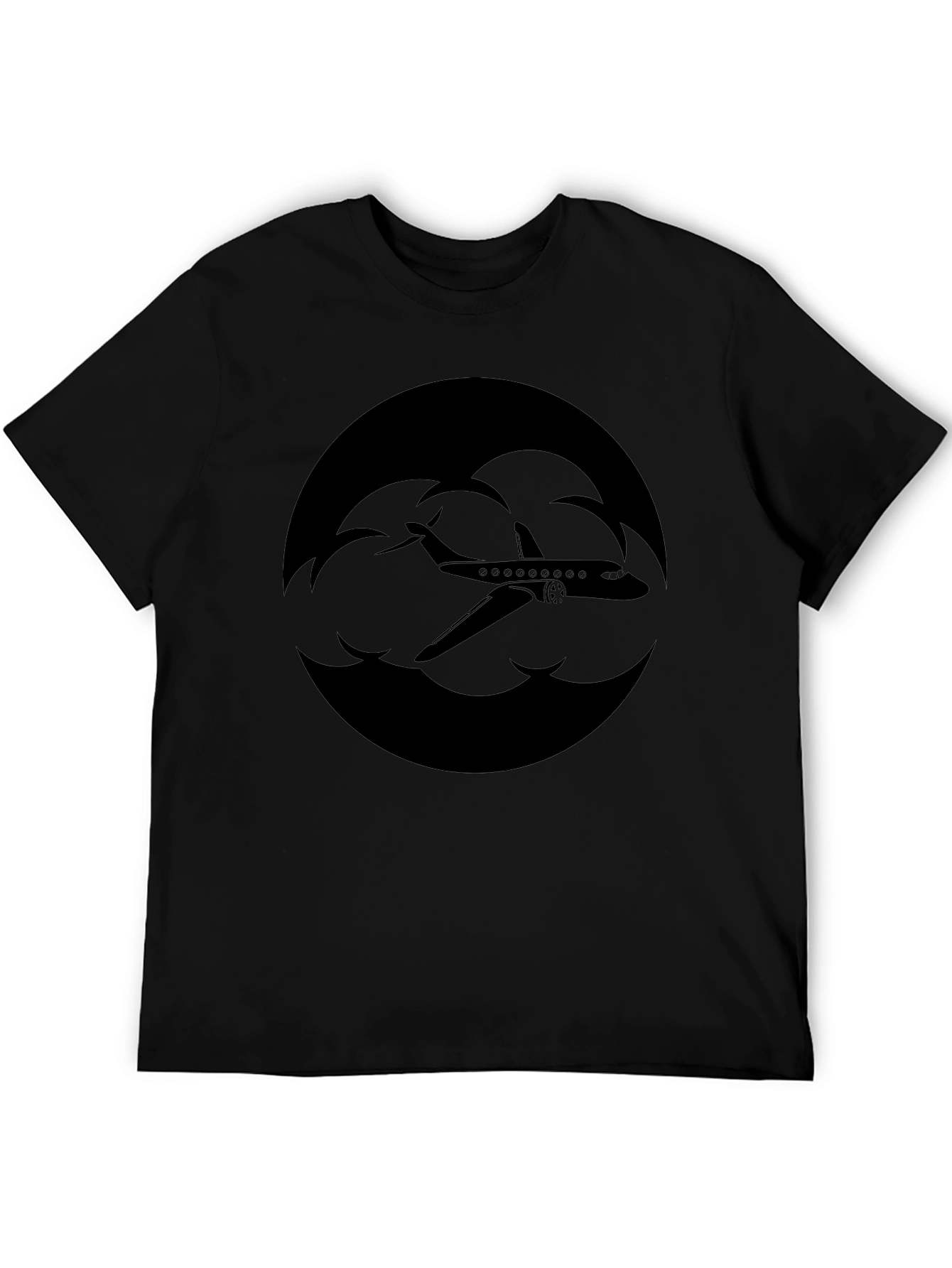 Airplane Cloud Graphic Tee - Black Cotton T-Shirt
