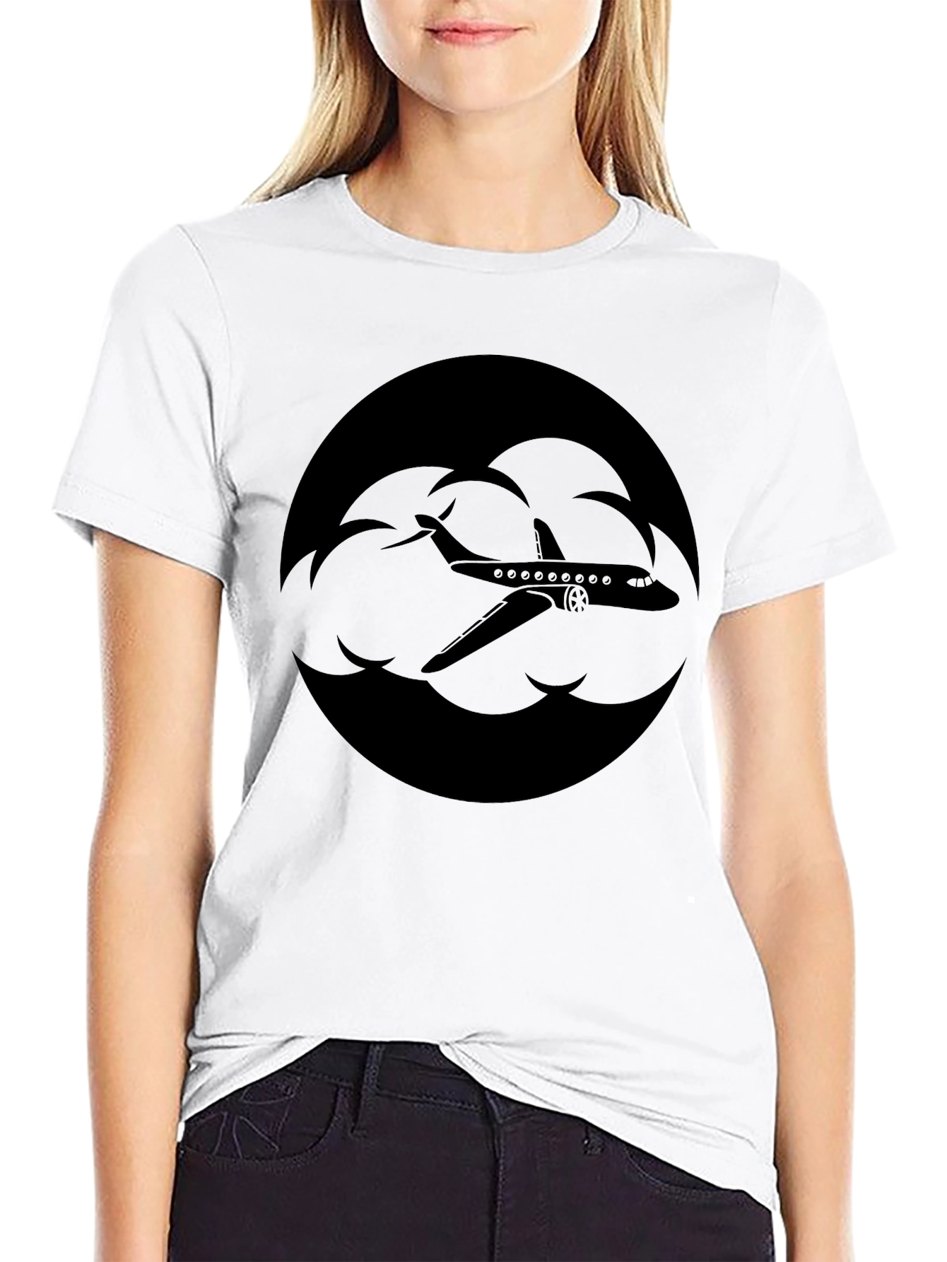Airplane Cloud Graphic Tee - Black Cotton T-Shirt