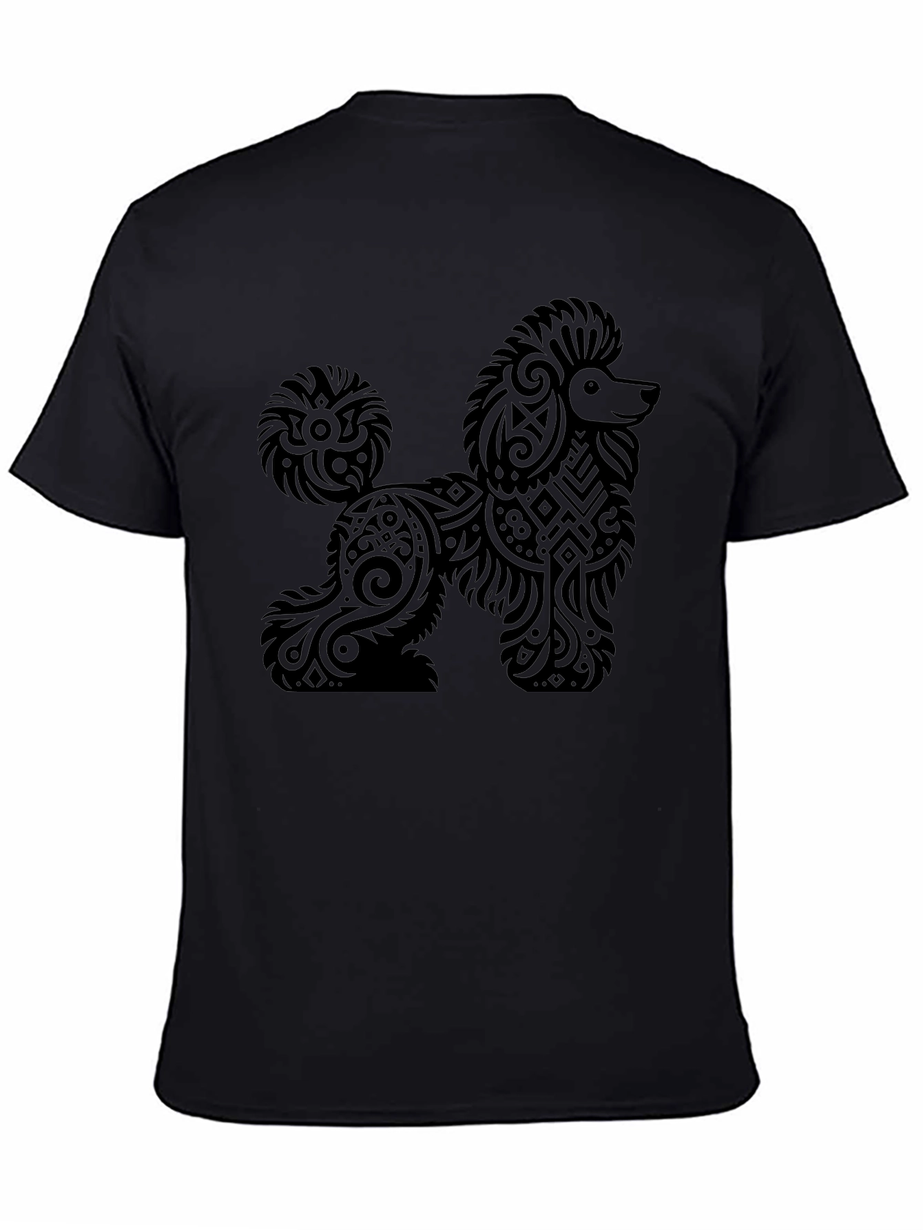 Tribal Poodle Graphic Print Black T-Shirt