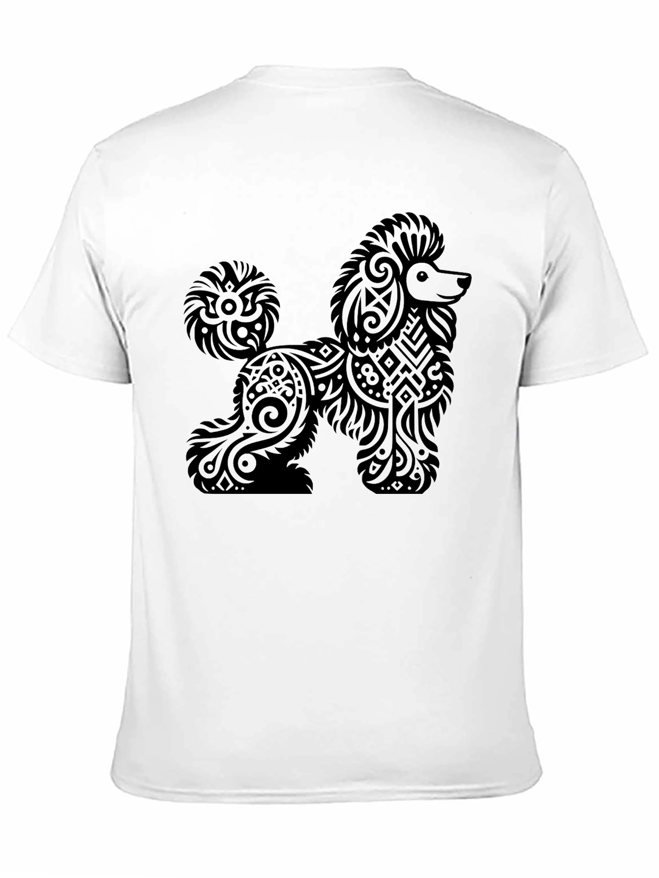 Tribal Poodle Graphic Print Black T-Shirt