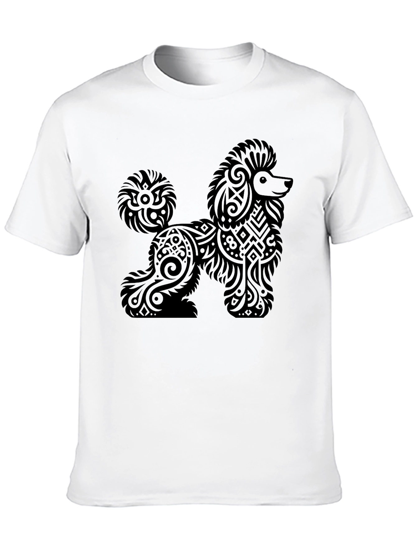 Tribal Poodle Graphic Print Black T-Shirt
