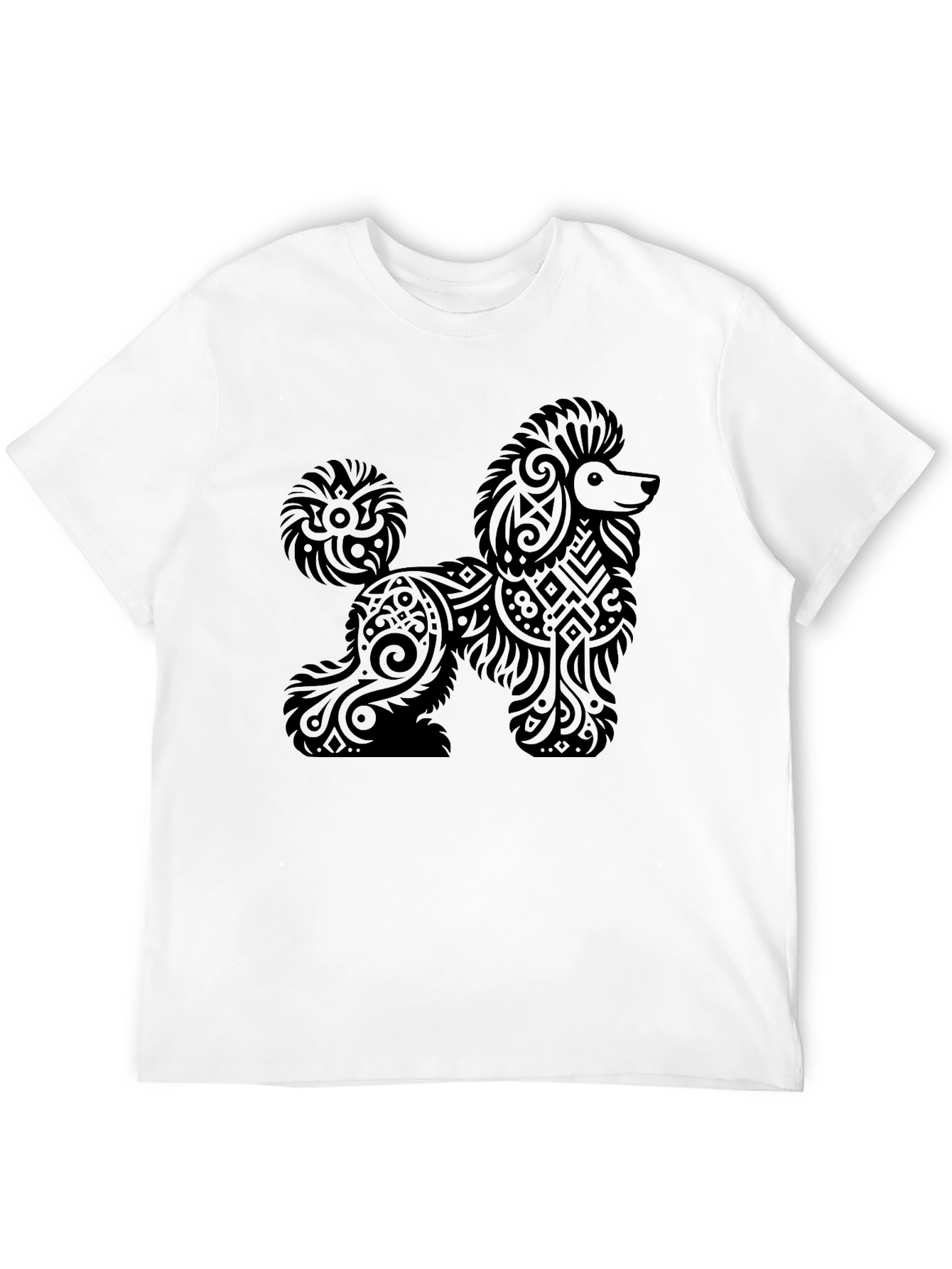 Tribal Poodle Graphic Print Black T-Shirt